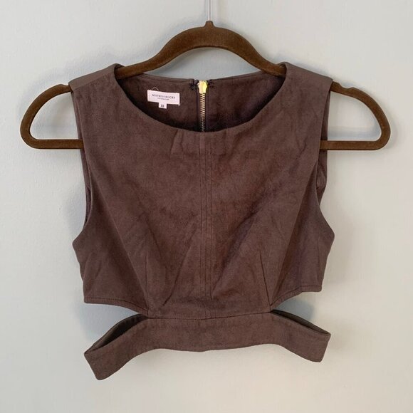 Mistress Rocks Tops - Mistress Rocks Crop Top Women XS Brown Faux Suede Cut Out Sleeveless Zip‎ Back
